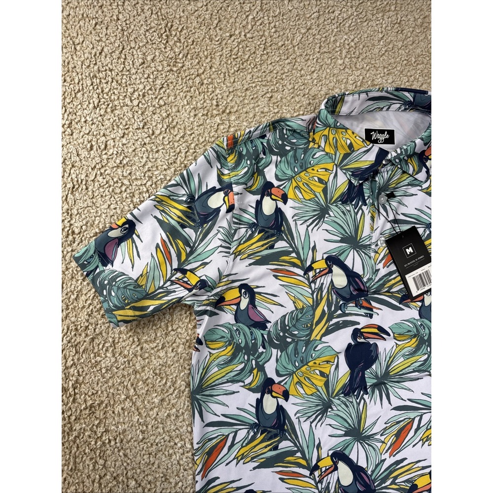 NWT Waggle Golf Polo Shirt Men's M Toucan Tropical Performance AOP NEW - Picture 6 of 11